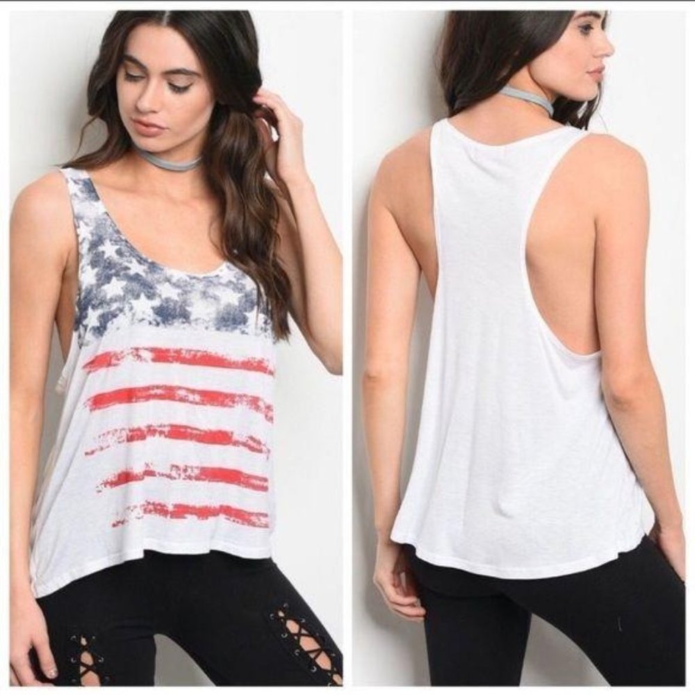 Popular Basics American Flag Racerback Tank Top Medium